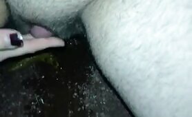 Big clit piss and shit by public pond at night