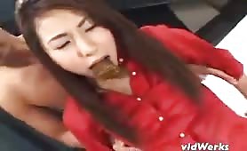 Japanese girl eating poop while riding dick