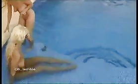 Two blonde sluts shitting in a pool