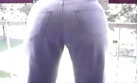 Poop in white panties and tight jeans
