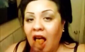 Brunette Eats a Thick Piece of Scat in the Bathroom
