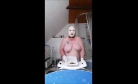 Masked BBW Squats in the Bathroom and Pushes Out a Thick Load