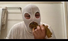 Masked Man Smears and Eats a Thick Toilet Load