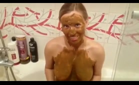 Blonde Covers Herself in Scat and Vomit in the Shower