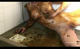 Pierced Brunette Poops and Smears Scat in the Shower