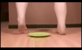 Using homemade toilet to poop