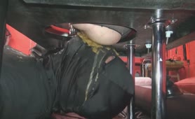 Masked slave forced to eat poop