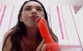 Masturbating with a dildo and poop