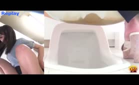 Amateur japanese shits in public toilet