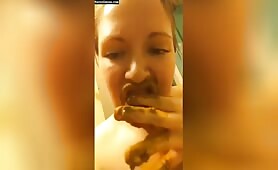 Busty brunette eats her own shit