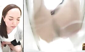 Hairy babe can't stop shitting in public toilet