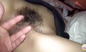 Fingering a hairy japanese