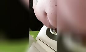 Gorgeous big booty lady poops in the toilet 