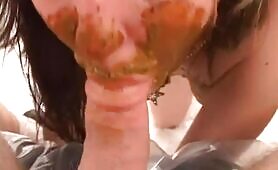 Pretty lady eating shit of her lover 