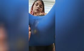 Blue leggings and messy shit fingering 