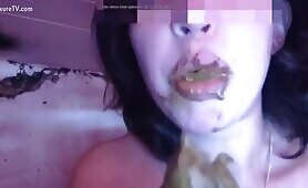 Girl eating loads of shit