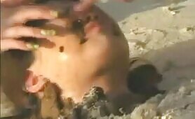 Lesbian scat orgy on the beach