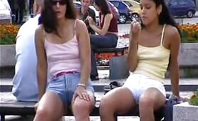 Petra pissing and shitting in white jeans in public