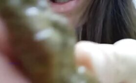Blonde Woman Eats Shit and Handles Her Pussy in Bathroom