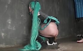 Green Hair Asian Babe Gets Ass Fucked and Squirts