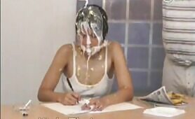 Thai Woman Eats Shit from Bowl in School Setting